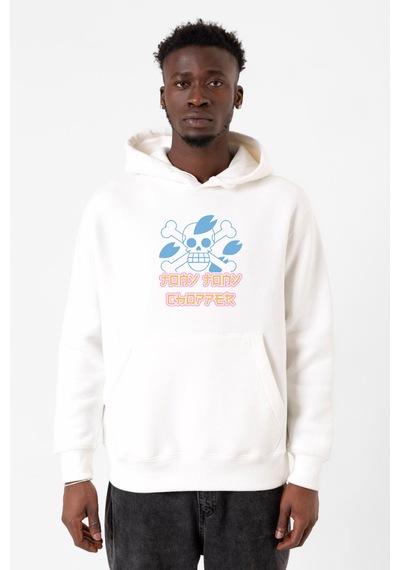 One Piece Anime Tony Tony Chopper Jolly Roger Beyaz Erkek 3ip Kapşonlu Sweatshirt 001