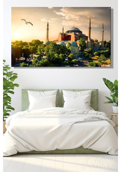 Gün Batımında Ayasofya Manzaralı Dekoratif Bir Yatay Kanvas Tablo 4001 Çok Renkli