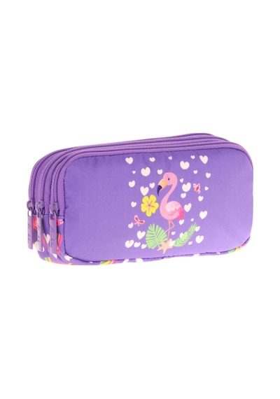 Kaukko Kids Üç Bölmeli Mor Pembe, Flamingo, Kız Çocuk Okul Kalemliği - L8226 Beyaz - Mor