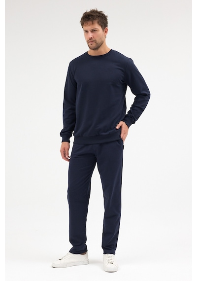Mmetalic Lacivert Relaxed Fit Bisiklet Yaka Sweatshirt Düz Paça Erkek Eşofman Takımı Mtlce3847
