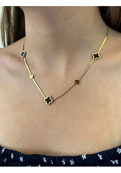 Kadın Yonca Model İtalyan Ezmesi Çelik Kolye Gold