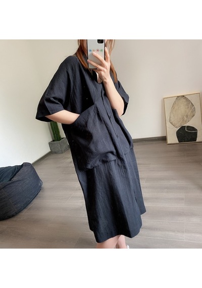 Barbora Keten Günlük Cep Detaylı Salaş Kadın Elbise Ln260siyah 001
