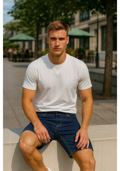 Blue White Erkek Regular Fit Rahat Kalıp Koyu Mavi Jean Şort