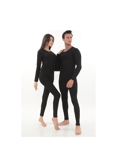 Sauna Suit Termal Içlik, Unisex Kışlık Sıcak Tutan Pamuklu Yakmayan, Termal Alt Üst Takım, Termal Fanila Iclik Siyah