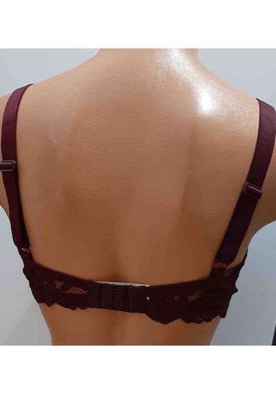 Ecem Yıldız Dantelli Balenli Petsiz Dolgusuz Sütyen Mürdüm
