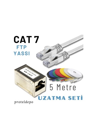 Irenıs 5 Metre, Beyaz Cat7 Kablo Yassı Ftp Ethernet Network Lan Ağ Kablo Ve Ekleyici
