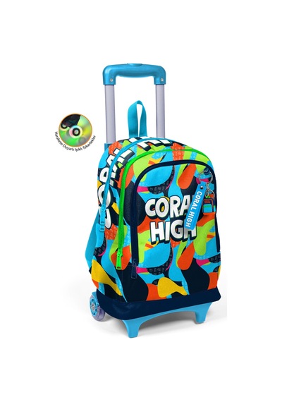 Coral High Kids Lacivert Mavi Graffiti Desenli Üç Bölmeli Çekçekli Okul Sırt Çantası 23977 Mavi
