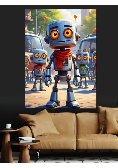 Ahşap Tablo Küçük Robotlar Şehir Yolunda