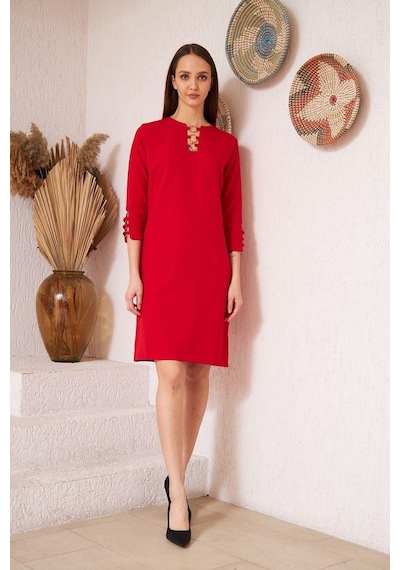 Darlin Moda Kırmızı Metal Aksesuar Detaylı Abiye Elbise Dm1014 Kırmızı