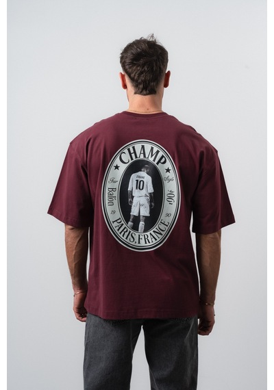 Respire Erkek Zidane Baskılı Oversize T-shirt Bordo