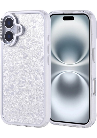 Apple Uyumlu iPad iPhone 16 Kılıf Taşlı Tasarımlı Zore Kapi Kapak Gümüş