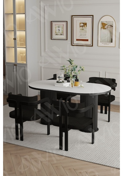Avvio Marco Ptt Lake Mdf Ayak 4'lü Tokyo Metal Demonte Sandalye 80x140 Masa Sandalye Takımı Beyaz