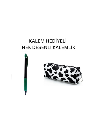 İnek Desen Kalemlik - Okul Kalemliği-makyaj Çantası Ve Kalem Hediyeli Çok Renkli