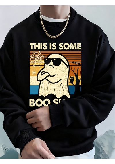 Startmore Startmorebu Biraz Şaka Yapılı Baskılı Erkek Sweatshirt Kışlık Yuvarlak Yaka Kapüşonlu Sweatshirt Sokak Siyah