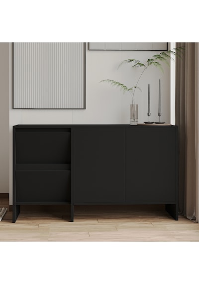 Laris 130 Cm Modern Konsol 4 Kapaklı, Yüksek Ayaklı, Minimalist Tasarım Siyah