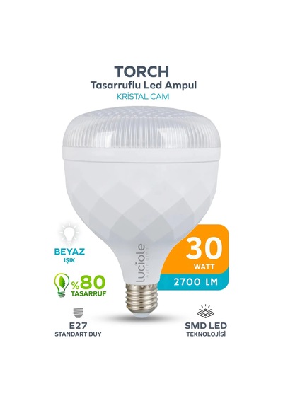 Kristal Torch 30w Yüksek Güçlü Smd Led Ampul - Beyaz Işık - E27 Duy - Enerji Tasarruflu