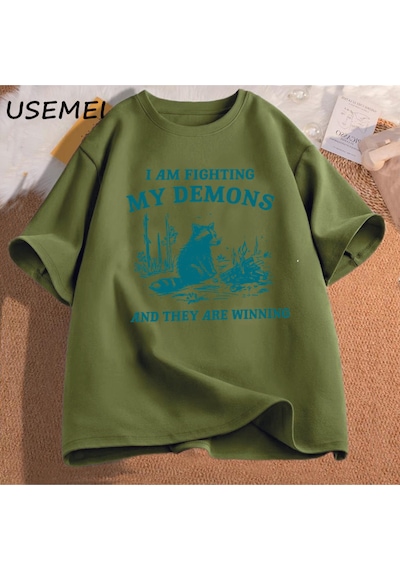Flood Of Style Ben Benim Demons Rakun Meme T Shirt Mücadele Ediyorum Komik Grafik Baskılı Tişört Erkek Kadın Yeşil
