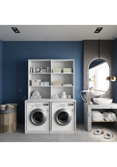 Maven Çamaşır Ve Kurutma Makinesi Dolabı Banyo Dolabı Beyaz Beyaz