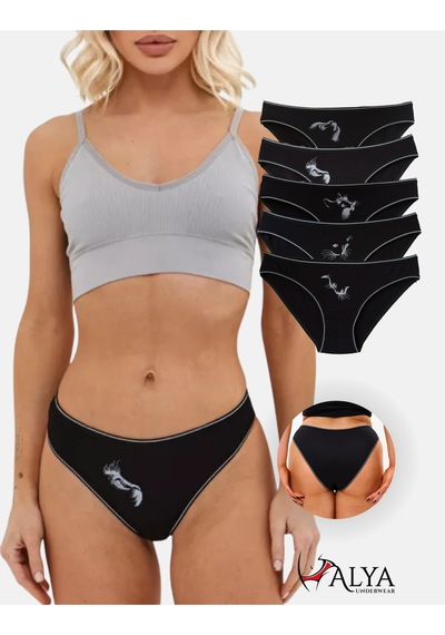 Alya Underwear Kadın Külot, Renkli Pamuklu Slip Külotlar Bikini Kesim 5'li Paket Çok Renkli Multicolor-p13