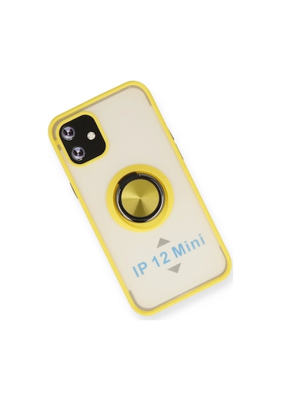 Cosmotex Newface Apple iPhone Uyumlu  12 Mini Kılıf Montreal Yüzüklü Silikon Kapak - Sarı