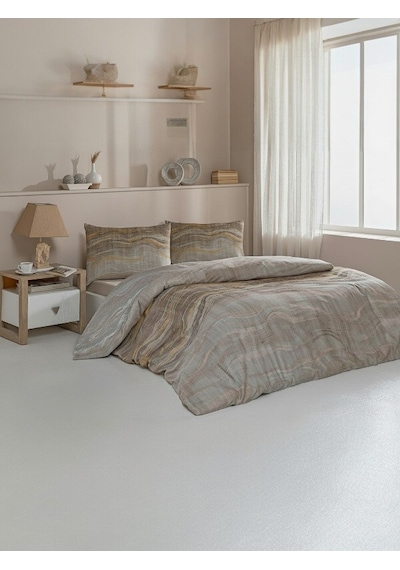 Özdilek Softlife Marble Effect Çift Kişilik Pamuk Saten Nevresim Takımı %100 Pamuk Bej