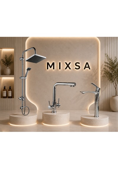 Lüx Premium Krom Robot Duş Seti 3 Yollu Arıtmalı Mutfak Bataryası Çanak Lavabo Bataryası 3'lü Set