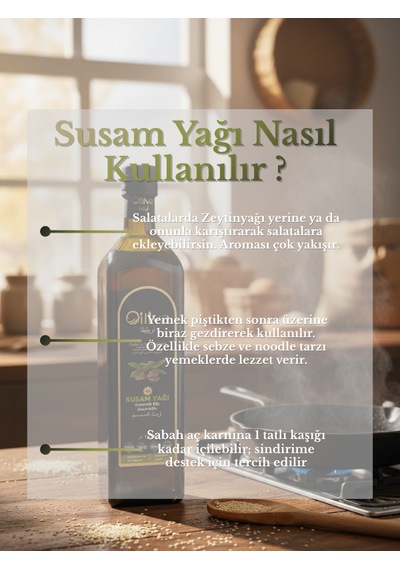%100 Doğal Soğuk Sıkım Susam Yağı 1 L Katkısız, Saf & Cam Şişe