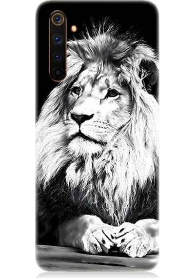 Realme 6 Pro Uyumlu Silikon Kılıf Siyah Beyaz Aslan