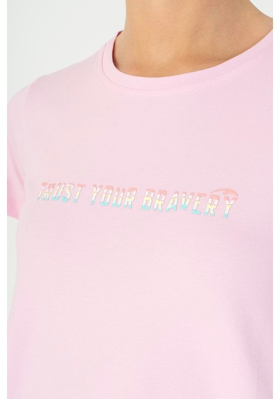 Maraton Regular Kadın Bisiklet Yaka Pembe T-shirt Pembe