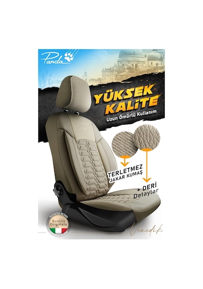 Panda Venedik Serisi Jakar Kumaş Oto Koltuk Kılıfı - Tam Set Gri - Siyah