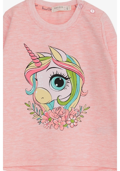Breeze Kız Çocuk Uzun Kollu Tişört Unicorn Baskılı 1.5-5 Yaş, Somon Melanj Somon