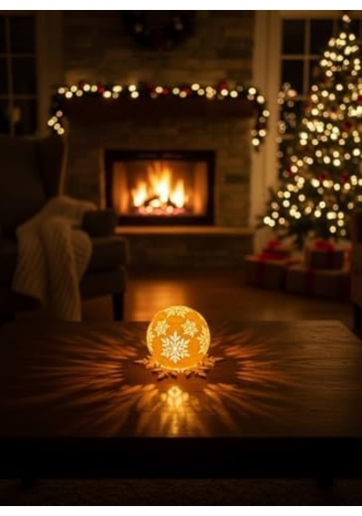 Christmas Serisi Kartopu Mumluk - Dekoratif Aydınlatma - Ev Dekorasyon - Dekoratif Beyaz Mumluk Beyaz Altın