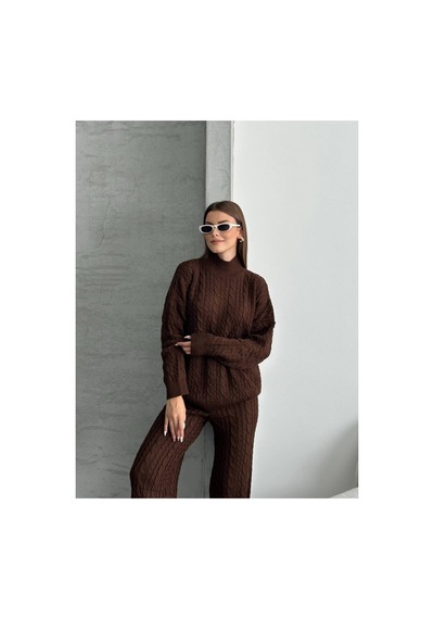Asur Boutique Asur Butik Kadın Atkılı Triko Standart Beden Takım 38-42 Kahverengi