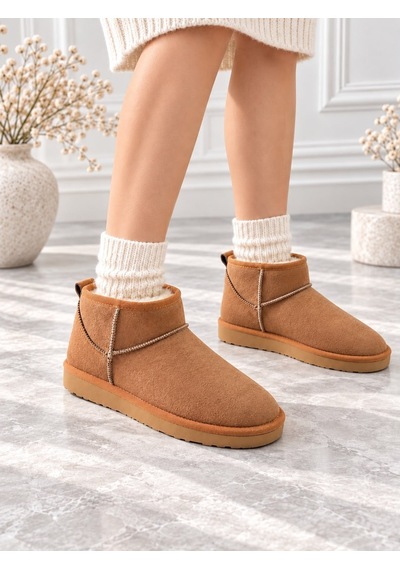 Dabab Shoes Holly Kadın Taba Lüks Süet İçi Kürklü Sıcak Astarlı 2 Cm Düz Tabanlı Kısa Bot Kar Botu