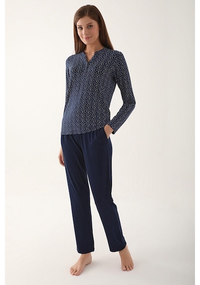 Arnetta 2659 Dotted Lacivert Kadın Uzun Kol Pijama Takım 001