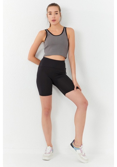 Tommy Life Gri Basic Sıfır Kol Dar Kalıp U Yaka Kadın Crop Top Atlet - 97162 Gri