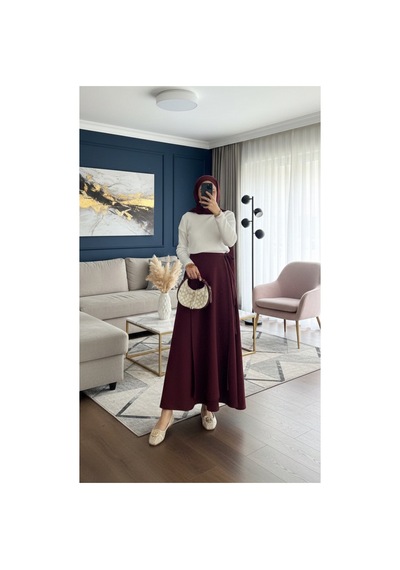Unika Boutique Yandan Bağlamalı Tesettür Uzun Etek Bordo