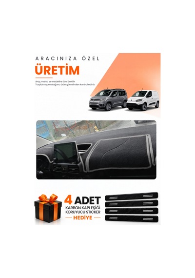 Toyota Proace Cıty 2020-2026 Uyumlu Torpido Koruma Örtüsü Oto Kılıfı - Siyah Gri