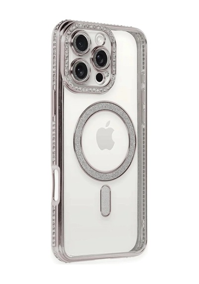 Apple İphone 16 Pro Kılıf Joke Simli Magneticsafe Kılıf - Pembe