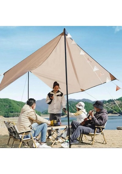 Su Geçirmez Dayanıklı Piknik Kamp Sahil Plaj Güneşlik Koruyucu Tente Gölgelik Çadır 500x300 Cm Tek Ebat Bej Genel