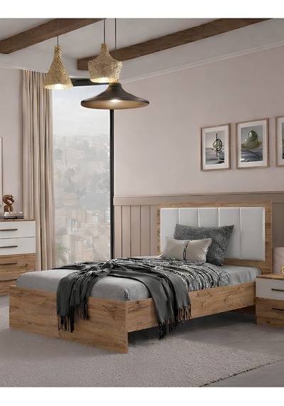Zitaa Tek Kişilik Başlıklı Karyola 90x190 Modern Tasarım Yatak Karyolası