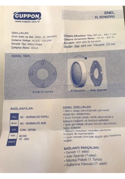 Cuppon El Yaklaşım Sensörü