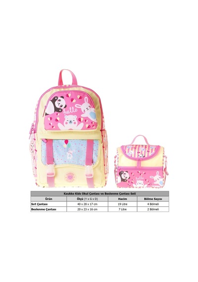 Kaukko Kids Hello Kız Çocuk Sarı - Pembe İlkokul Sırt Çantası Ve Beslenme Çanta Seti - Setkk-l5308b Çok Renkli