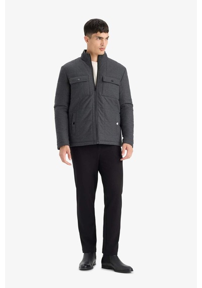 Defacto Slim Fit Dar Kesim Dik Yaka Astarlı Fermuarlı Cepli Kışlık Şişme Penye Mont E7888ax25auar167 Antrasit
