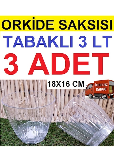 Orkide Saksısı 3 Adet 3 Lt Tabaklı Orkide Saksısı Şeffaf Saksı (411270325)