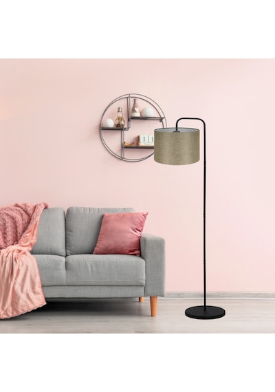 Suitable Metal Gövdeli Bej Kumaş Başlık Çok Amaçlı Lambader Salon Köşe Lambası Bej
