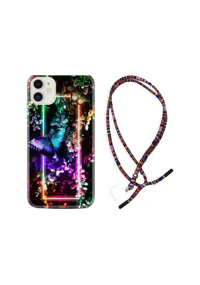 Apple Uyumlu iPhone 12 Mini Kılıf Rasta Boyun Askılı Butterfly Neon 1684