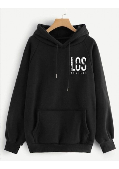 Lesprit Unısex Siyah Hoodie Kapüşonlu Sweatshirt 2023 Serisi Siyah-losangeles