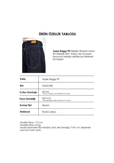 Itsbasic Kadın İndigo Selvedge 7s6-50 Baggy Low Rise Fit Tokyo %100 Koton Denim Jean