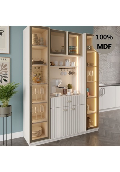 Almira Kahve Köşesi Dolabı %100 Mdf Temperli Cam Hazır Mutfak Dolabı Aytaşı